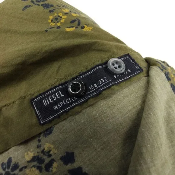 DIESEL Long Sleeve Button Down Shirt Olive Floral 90s Biker Grunge Old Money - Picture 7 of 10